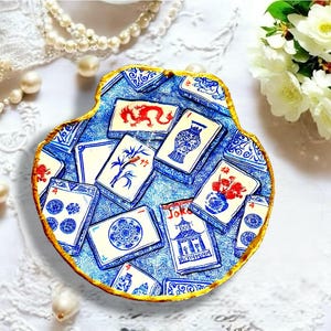 Mahjong Ring Dish Shell , Asian Japanese Chinese Dice Holder,Trinket Tray Oyster Seashell