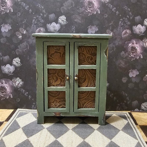 Miniature Cupboard, Miniature Kitchen Cupboard, Dollhouse Cupboard, Dollhouse Cabinet, Dollhouse Green Cupboard, Green Cabinet,  1:12 scale