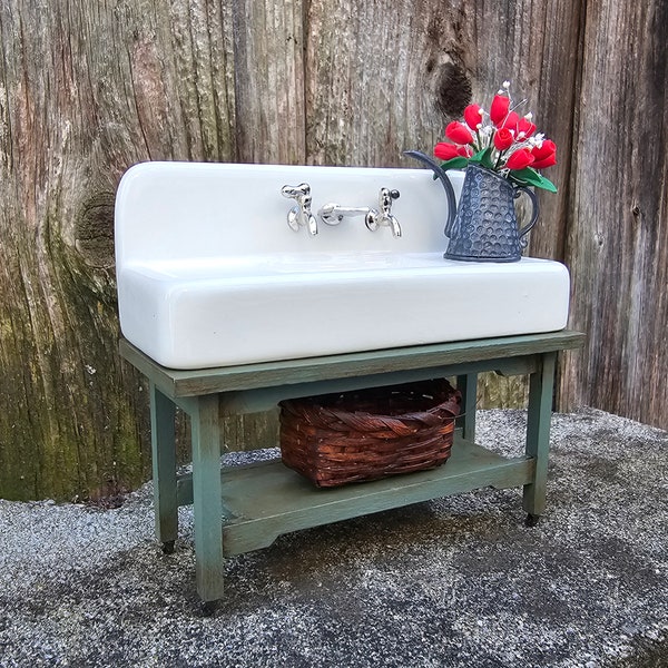 Miniature Farmhouse Sink, Miniature Sink, Dish Sink, Dollhouse Kitchen Sink, Dollhouse Sink Table, Mudroom Sink, Bathroom Sink