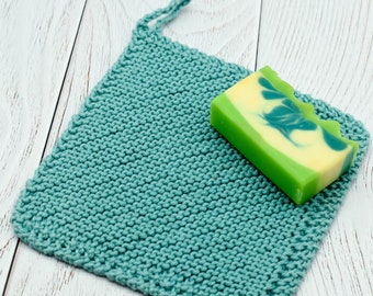 Turquoise Tranquility: Hand-Knitted Cotton Wash Cloth - Turquoise