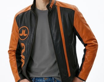 Arc Raiders Jacket - Ryder Orange Leather Jacket Embroidered Design - Game Cosplay Jacket