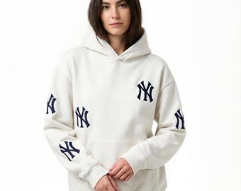 Sudadera unisex bordada extragrande de Nueva York - Sudadera con capucha para fanáticos del béisbol de los Yankees de Nueva York