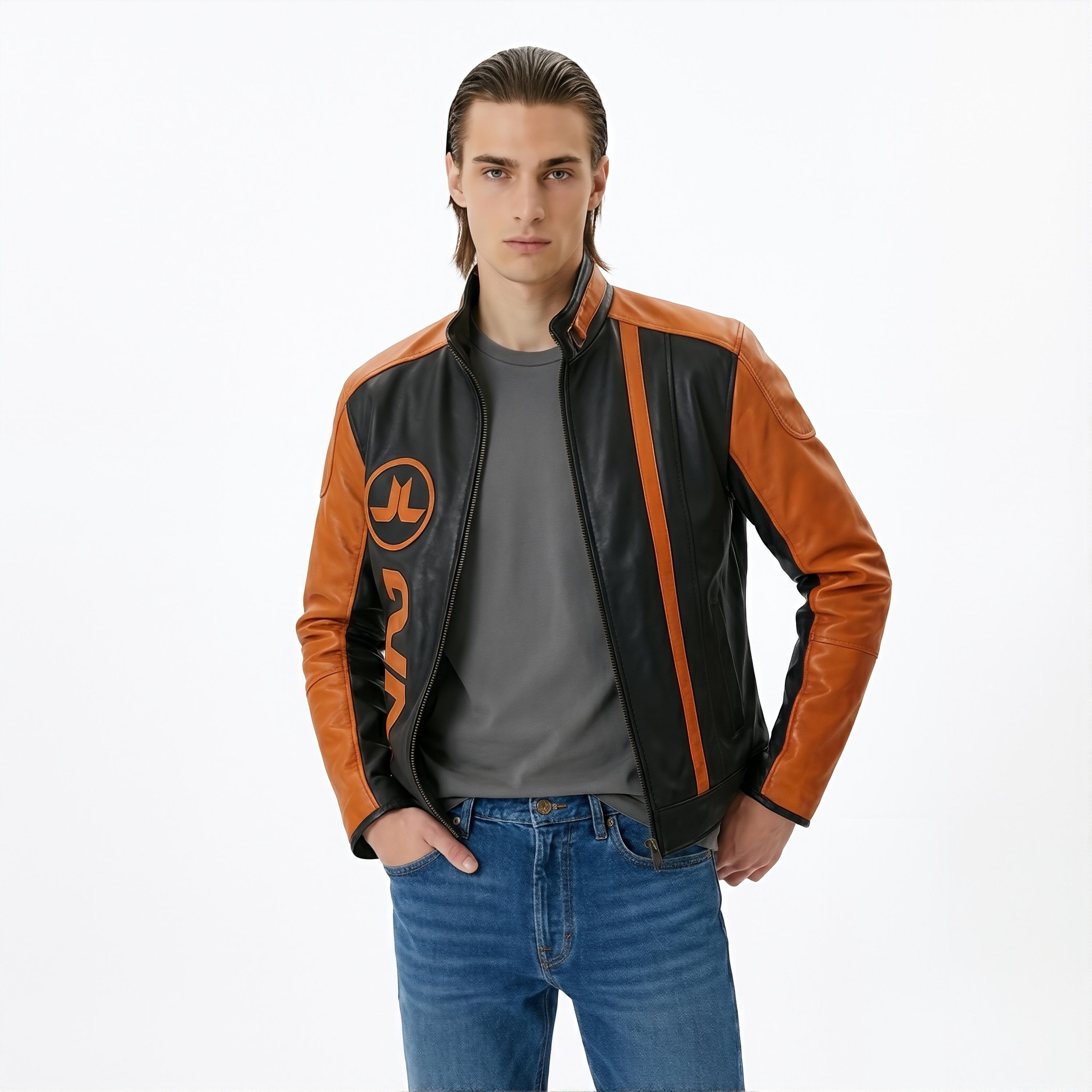 Arc Raiders Jacket - Ryder Orange Leather Jacket Embroidered