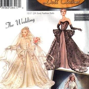 Modello di vestiti per bambole da 15 1/2 pollici in PDF Simplii Licityy 5713 Modello di cucito per bambola da sposa Modello di stoffa per bambola Couturier Abito per bambola da 39,5 cm