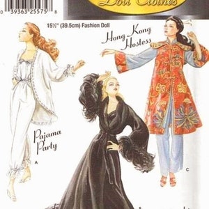 Couturier doll clothes 15 1/2 inch pattern in PDF Simplii Licityy 7085 Hong Kong style Doll pattern Doll pajamas tutorial robe Vintage