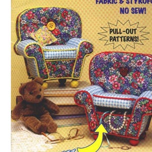 Padrão de cadeiras gordinhas em PDF Móveis para bonecas em inglês Tecido e isopor SEM costura Perfeito para bonecas de 11 1/2 polegadas 15239 Vintage