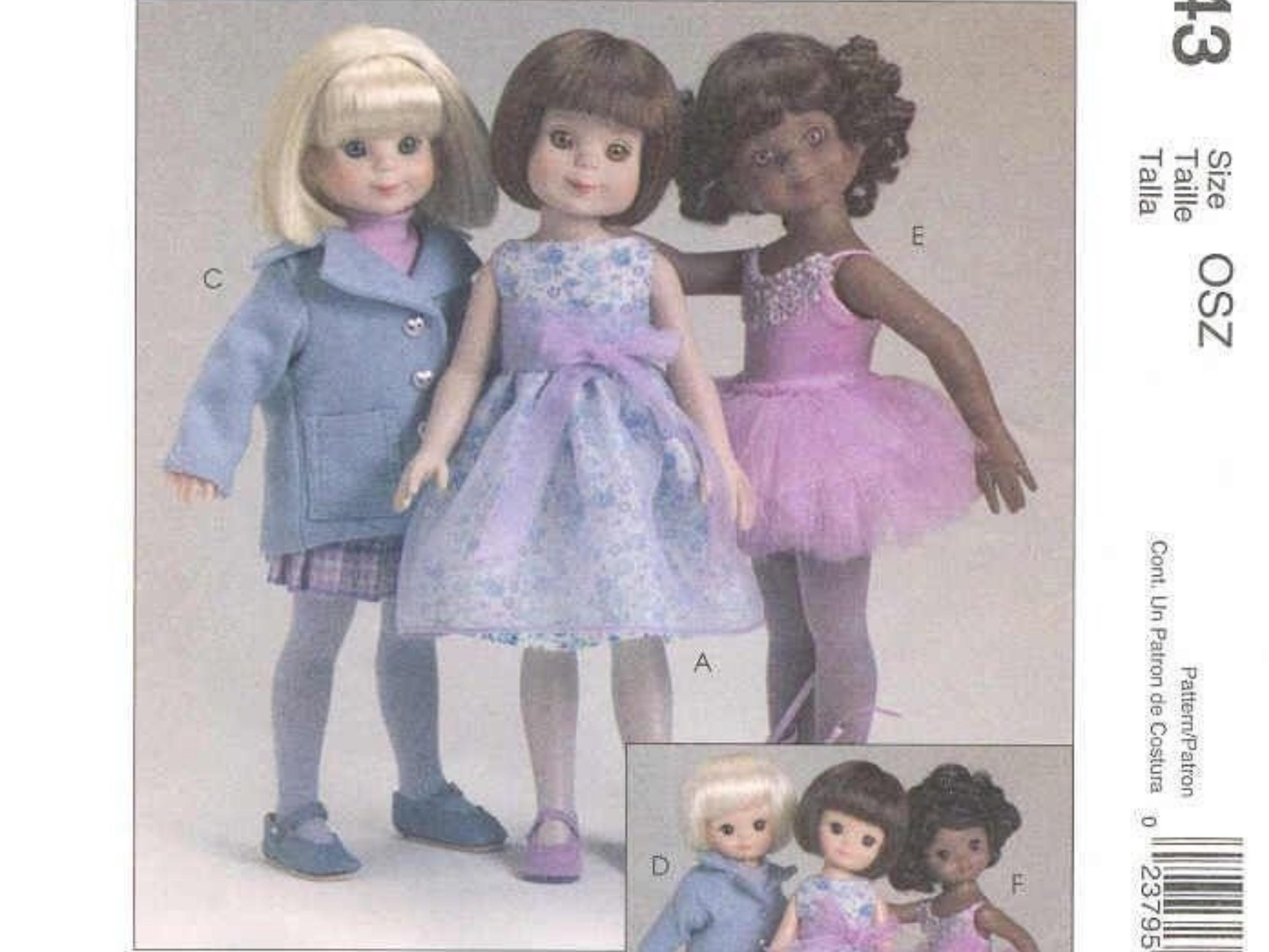 Clothes for 8 inch and 14 inch doll pattern in PDF Vintage pattern English, French 4743 Dress, sash, coat, ballet outfit, skirt