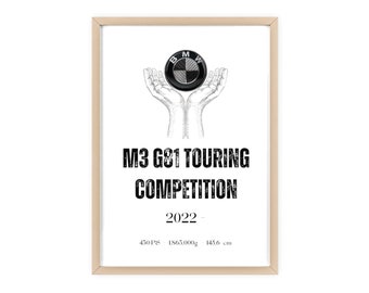 Poster con cornice in legno "BMW M3 G81 Touring Competition"