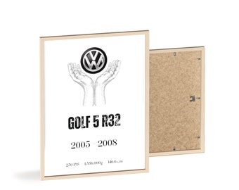 Poster mit Holzrahmen "VW Golf 5 R32"