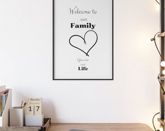 Poster with wooden frame "Welcome to our Family Baby Version"