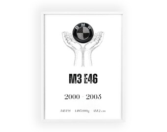 Poster con cornice in legno "BMW M3 E46"