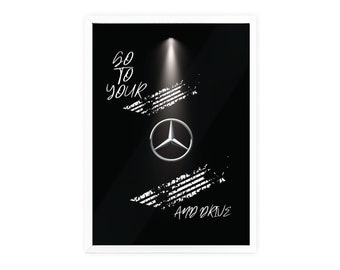 Ga naar je Mercedes en rijd met een houten ingelijste poster