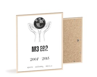 Poster con cornice in legno "BMW M3 E92"