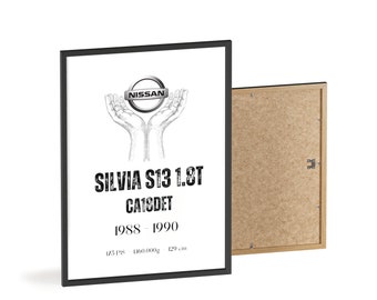 Poster con cornice in legno "Nissan Silvia S13 1.8T CA18DET"