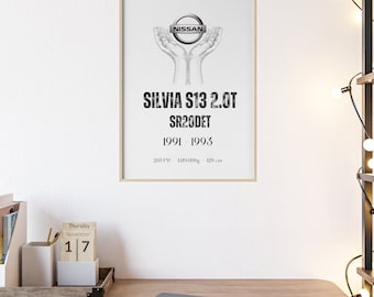 Poster mit Holzrahmen "Nissan Silvia S13 2.0T SR20DET"