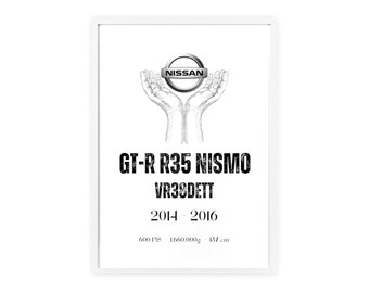 Póster con marco de madera "Nissan GT-R R35 NISMO VR38DETT 600PS"