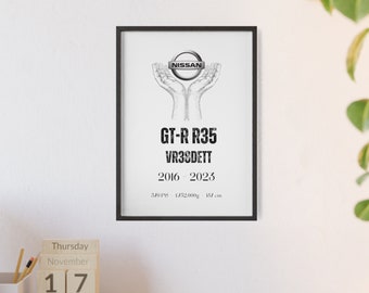 Poster con cornice in legno "Nissan GT-R R35 VR38DETT 570PS"