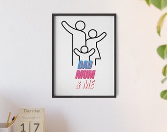 Poster mit Holzrahmen "Dad Mum & Me"