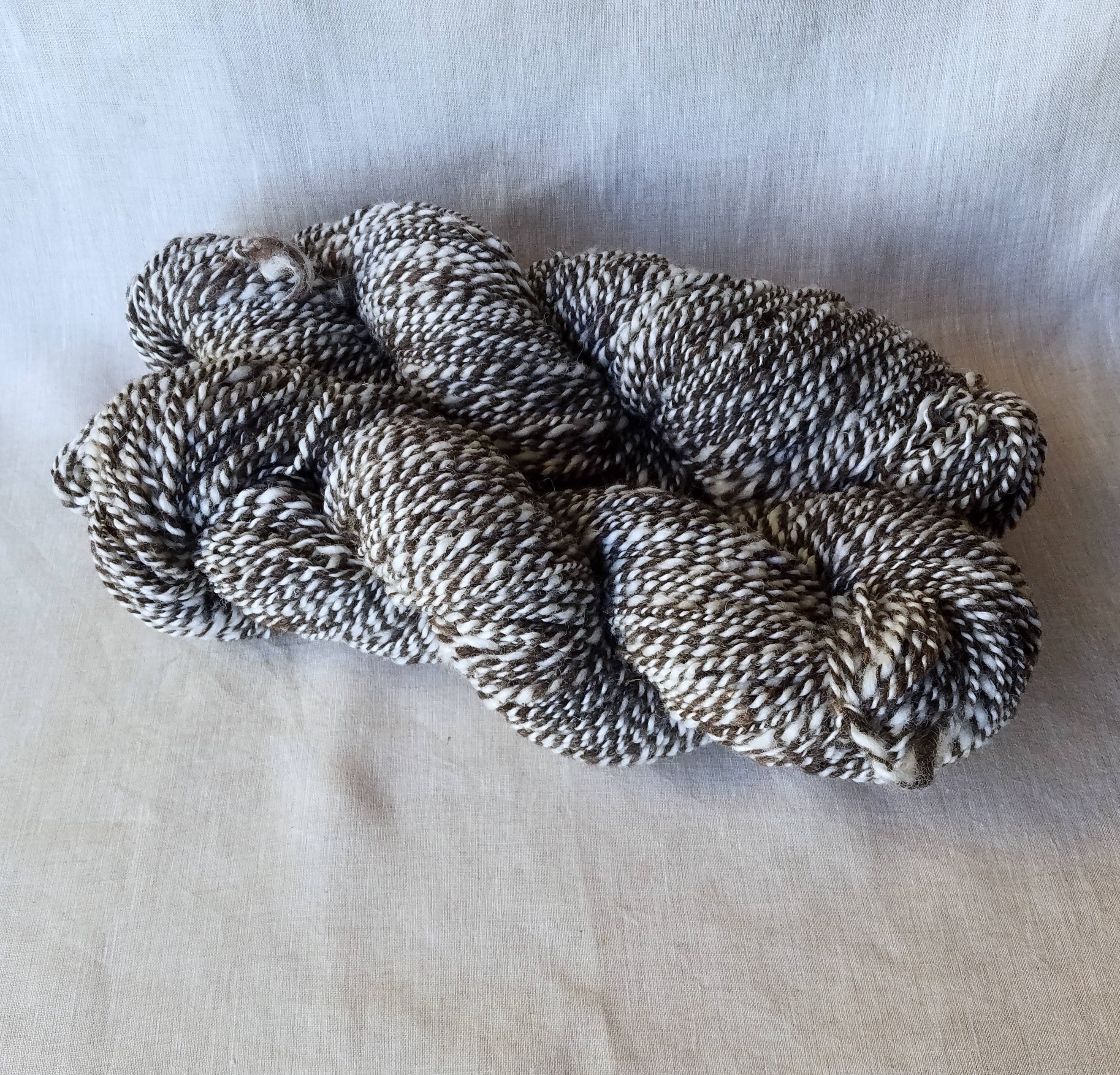Handspun Natural Yarn Marled White and Dark Brown Jacobs Etsy