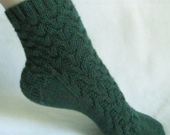 Knitting Sock Pattern, Rainforest Weave Sock, cable sock design with patterned heel, PDF