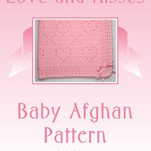 PDF Pattern Crocheted Baby Afghan, LOVE and KISSES Baby Afghan Blanket Pattern, Filet Crochet, Perfect for Car Seat image 2