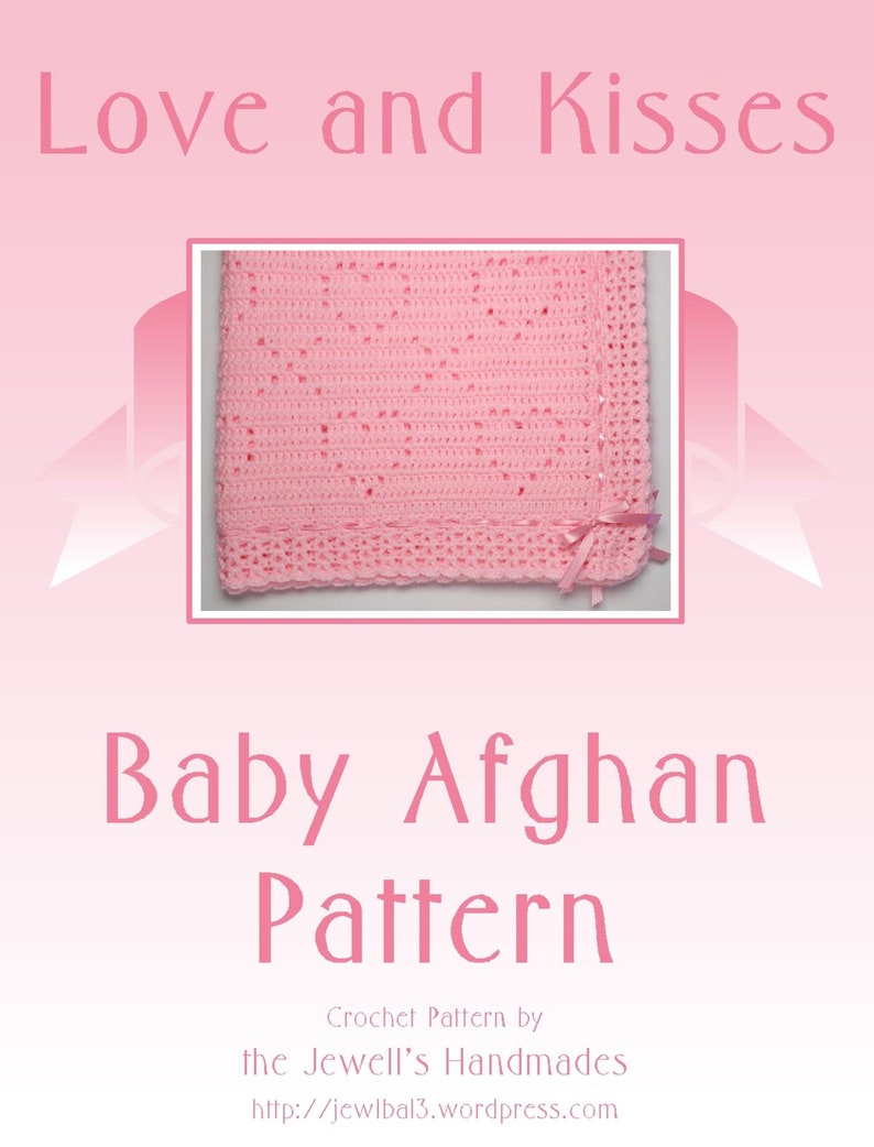 PDF Pattern Crocheted Baby Afghan, LOVE and KISSES Baby Afghan Blanket Pattern, Filet Crochet, Perfect for Car Seat image 2