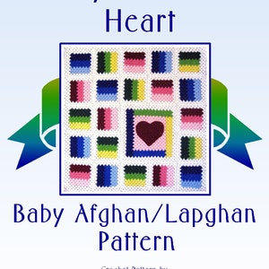 PDF Pattern Crocheted Baby Toddler Afghan or Lapghan, Granny Patchwork Heart Baby Toddler Afghan or Lapghan Blanket Pattern image 2