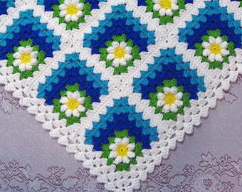 PDF Pattern Crocheted Baby Afghan, Mitered Summer Daisy Baby Afghan Blanket Pattern