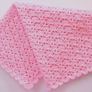 PDF Pattern Crocheted Baby Afghan, CAR SEAT Size and Newborn Size Blanket Pink Shells image 4