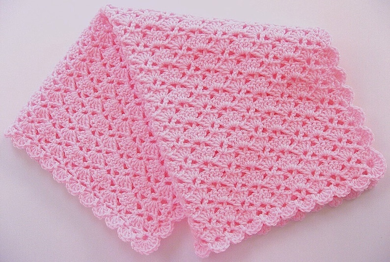 PDF Pattern Crocheted Baby Afghan, CAR SEAT Size and Newborn Size Blanket Pink Shells image 4