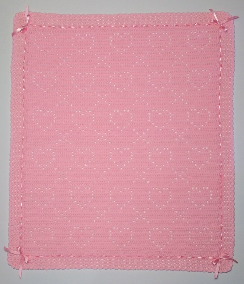 PDF Pattern Crocheted Baby Afghan, LOVE and KISSES Baby Afghan Blanket Pattern, Filet Crochet, Perfect for Car Seat image 5