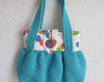 PDF Crochet Pattern Crocheted Bubble Pouch, Two Versions, Crocheted with fabric lining OR All Crocheted with contrasting band