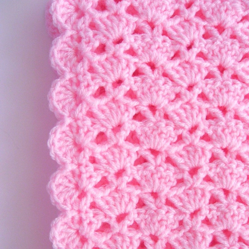 PDF Pattern Crocheted Baby Afghan, CAR SEAT Size and Newborn Size Blanket Pink Shells image 3