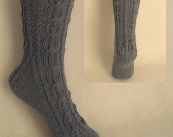 PDF Sock Pattern, Lazy Day Cables Sock Pattern, lace and cable sock design with patterned heel
