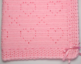 PDF Pattern Crocheted Baby Afghan, LOVE and KISSES Baby Afghan Blanket Pattern, Filet Crochet
