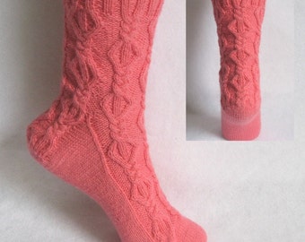 PDF Sock Pattern, Cerise Interweave Sock Pattern, cable sock design with patterned heel