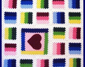 PDF Pattern Crocheted Baby Toddler Afghan or Lapghan, Granny Patchwork Heart Baby Toddler Afghan or Lapghan Blanket Pattern