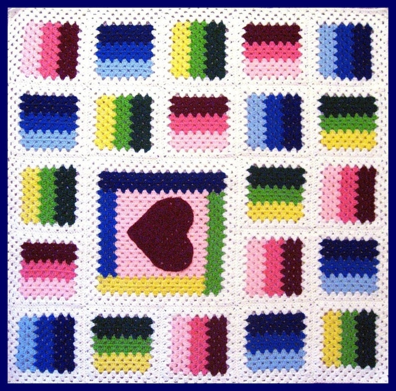 PDF Pattern Crocheted Baby Toddler Afghan or Lapghan, Granny Patchwork Heart Baby Toddler Afghan or Lapghan Blanket Pattern image 1