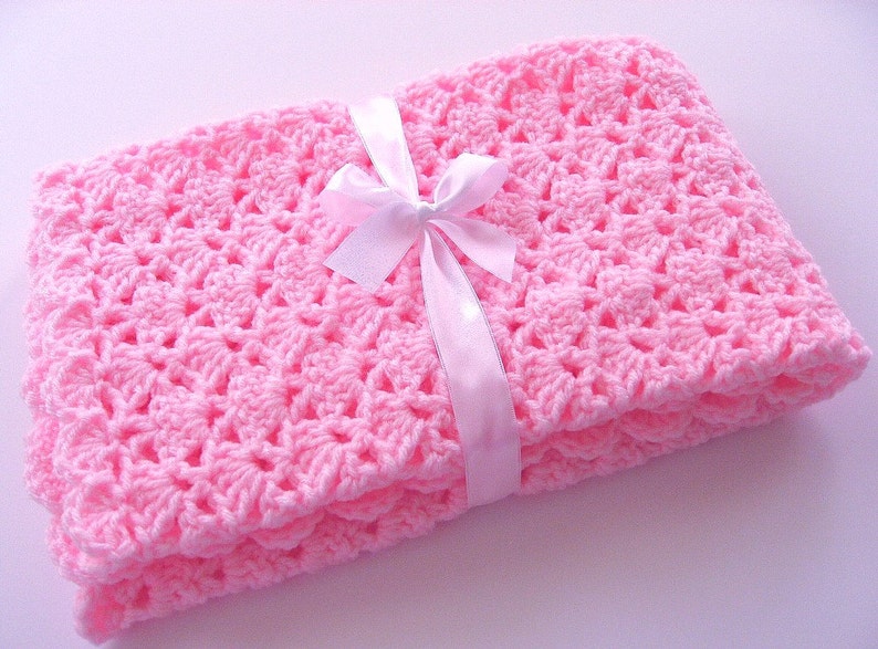 PDF Pattern Crocheted Baby Afghan, CAR SEAT Size and Newborn Size Blanket Pink Shells image 1