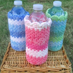 PDF Pattern Crocheted Water Bottle Cozy, Cover, CUSTOMIZE to fit your own bottle