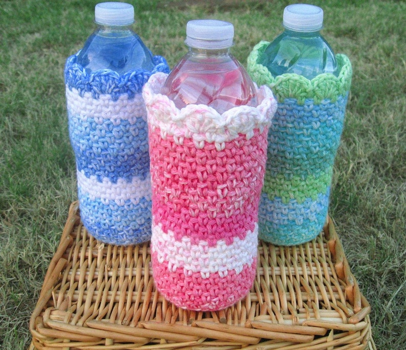 PDF Pattern Crocheted Water Bottle Cozy, Cover, CUSTOMIZE to fit your own bottle image 1