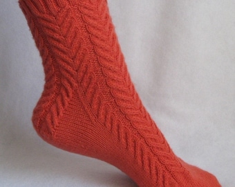 Knitting Sock Pattern, Coral Cables Sock, cable sock design with patterned heel, PDF