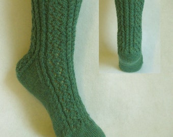 PDF Sock Pattern, Babbling Brook Sock Pattern, lace and cable sock design with patterned heel