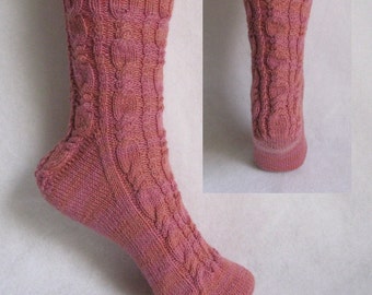 PDF Sock Pattern, RIBBON CANDY Sock Pattern,  cable sock design with patterned heel