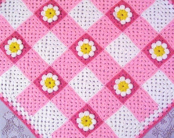 PDF Pattern Crocheted Baby Afghan, GINGHAM DAISY Baby Afghan Blanket pattern