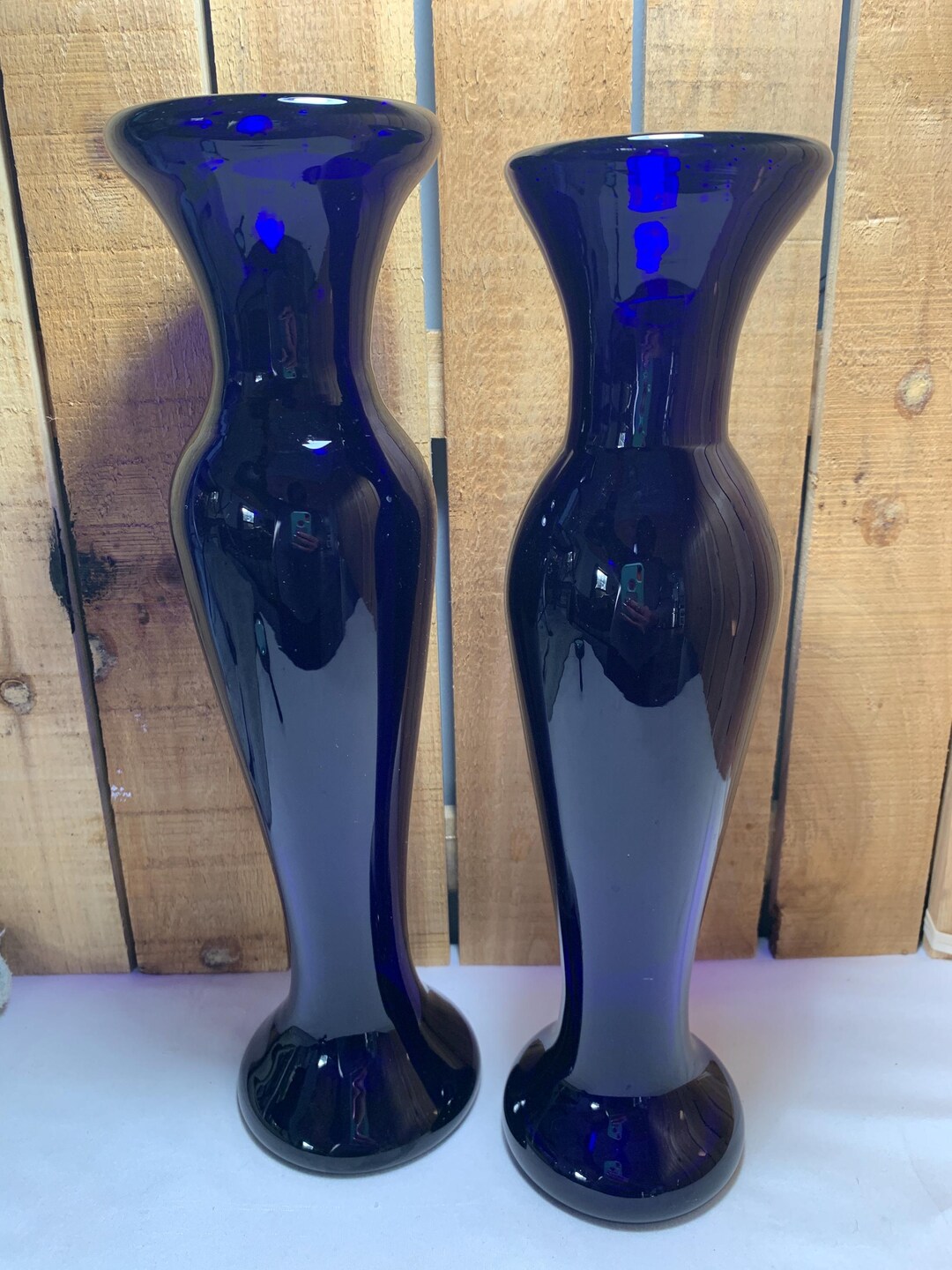 Beautiful Vintage Cobalt Blue Hand Blown Glass Vases 12 11 5 8 Tall Beautiful Vintage Cobalt Blue Hand Blown Glass Vases 12 11 5 8 Tall
