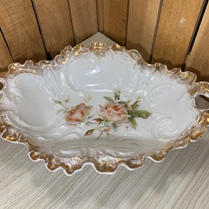 CT Carl Tielsch Altwasser Antique Germany Porcelain Rose Oval Serving Bowl Dish