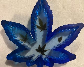 Pot Leaf Shaped Real Marijuana Leaf Ashtray | Trinket Dish | Joint Tray |  Stoner Gift | Birthday Gift | Gift
