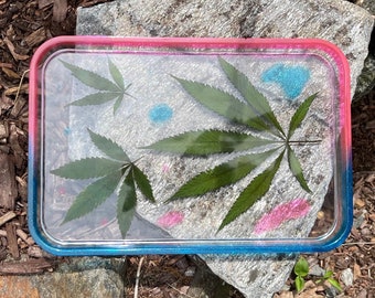 Marijuana Leaf preserved in Rolling Tray | Trinket Dish | Joint Tray |  Stoner Gift | Holiday Gift