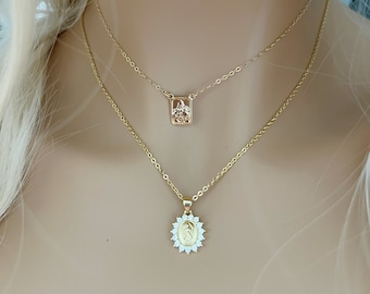 14K Gold Jungfrau Maria Halsreif • Wunderbare Medaille Religiöse Ikonen Halskette • Gesegnete Mutter Jungfrau Maria Medaillon • Unsere Liebe Frau Maria